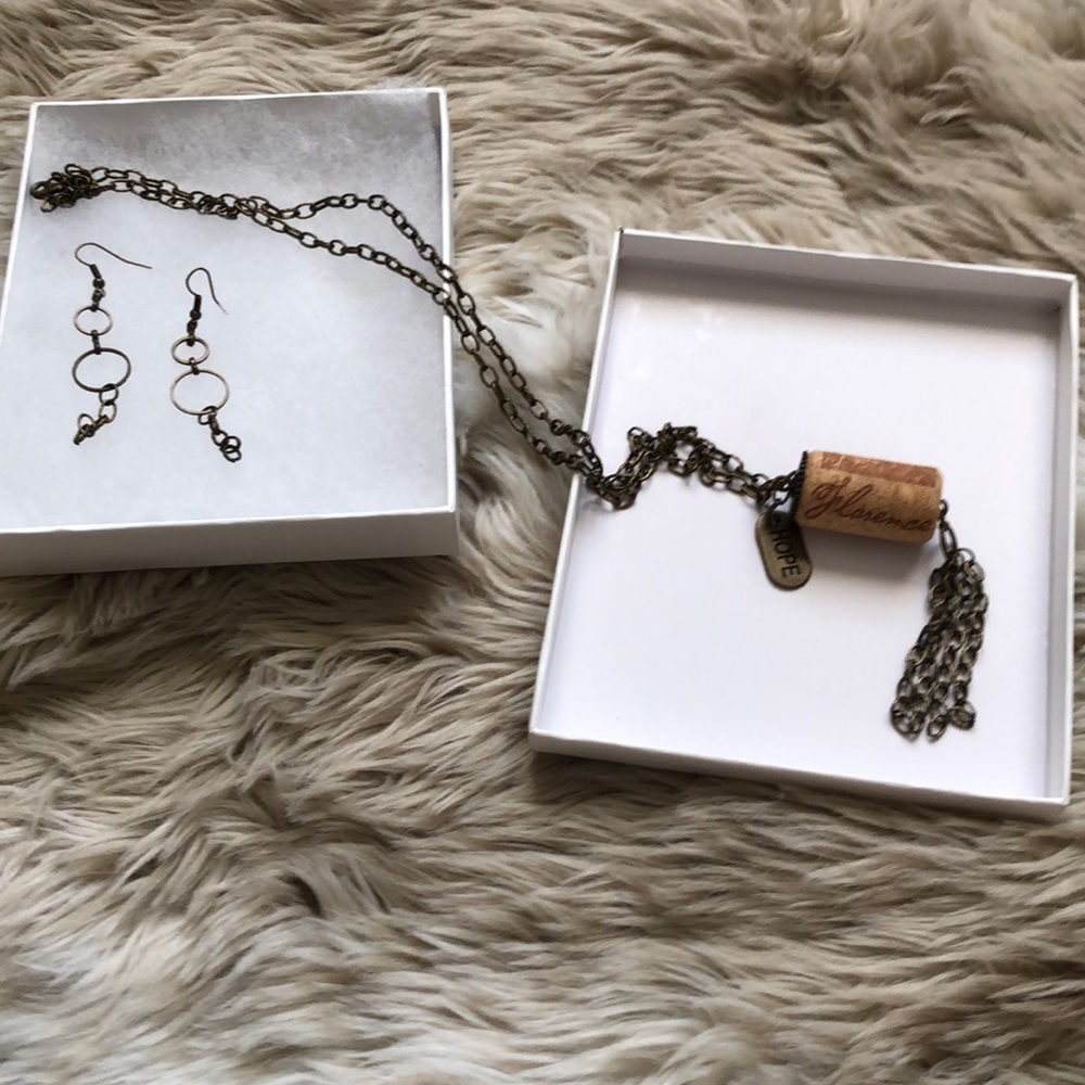 Wine Cork necklace/earrings set
